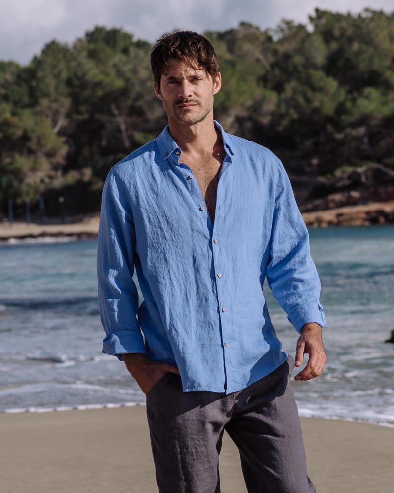 Men's Pacific Blue Linen Shirt
