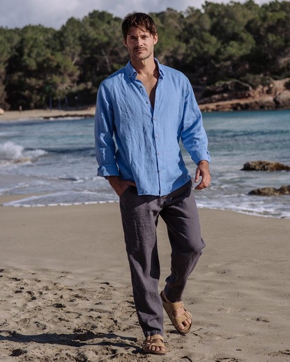 Men's Pacific Blue Linen Shirt