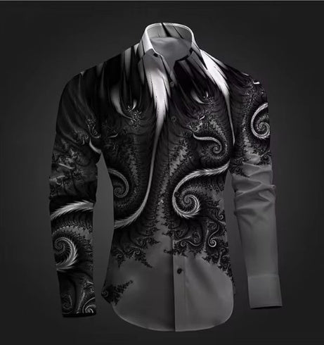 Autumn and Winter Mens Shirt Printed Casual Long Sleeved Shirt Slim Fit Male Social Dress Shirt For Men