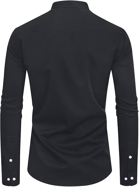 Richwerie Men's Banded Collar Dress Shirts Wrinkle Free Long Sleeve Mandarin Collar Button Down Shirt