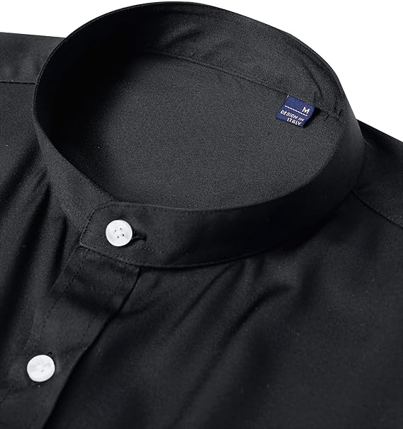 Richwerie Men's Banded Collar Dress Shirts Wrinkle Free Long Sleeve Mandarin Collar Button Down Shirt