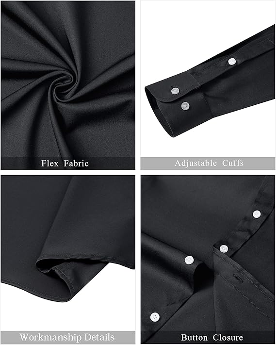 Richwerie Men's Banded Collar Dress Shirts Wrinkle Free Long Sleeve Mandarin Collar Button Down Shirt