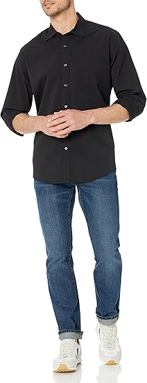 Richwerie Men's Regular-Fit Long-Sleeve Casual Poplin Shirt